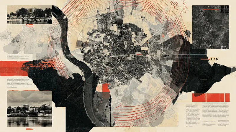 Collage of an Albacete map with photos of the city and concentric circles, illustrating local positioning on Google Maps